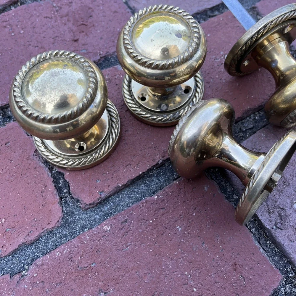 Gold Brass Twist Rope Door Knob Estate 2 Pair Brass NOS - KNOBS Some Hardware